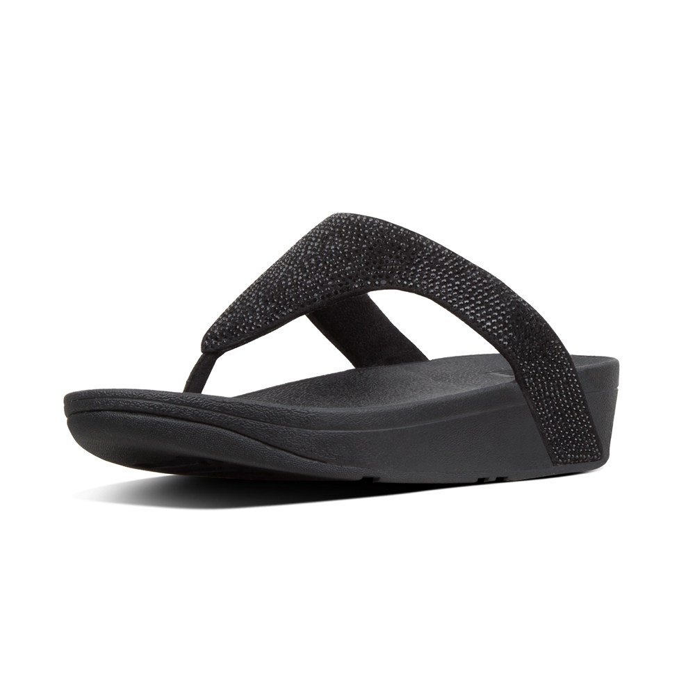 Fitflop Womens Sandals - Lottie Shimmercrystal Toe-post - Black - 157-ZWJHIY